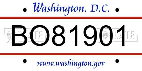 BO81901 District Of Columbia License Plate