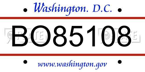 BO85108 District Of Columbia License Plate