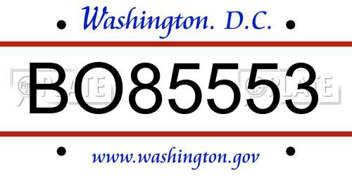 BO85553 District Of Columbia License Plate