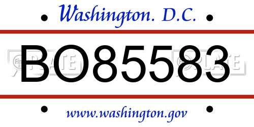BO85583 District Of Columbia License Plate
