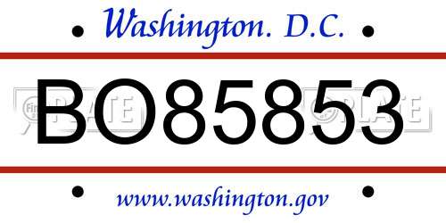 BO85853 District Of Columbia License Plate
