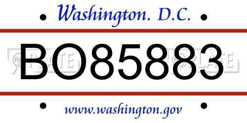 BO85883 District Of Columbia License Plate
