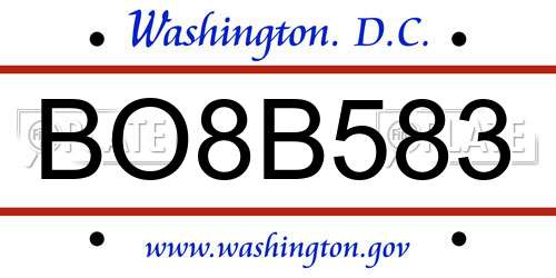 BO8B583 District Of Columbia License Plate
