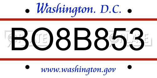 BO8B853 District Of Columbia License Plate