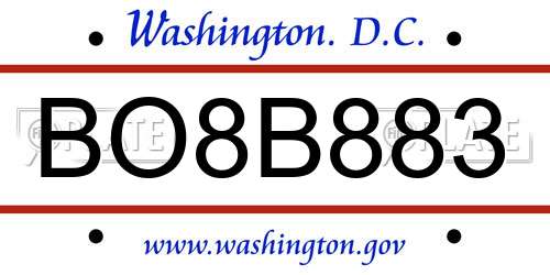 BO8B883 District Of Columbia License Plate