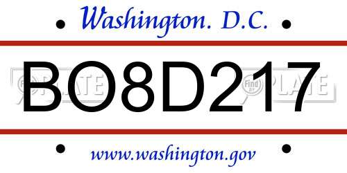 BO8D217 District Of Columbia License Plate