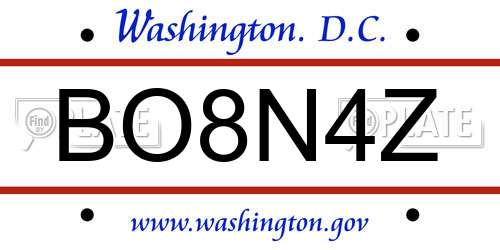 BO8N4Z District Of Columbia License Plate