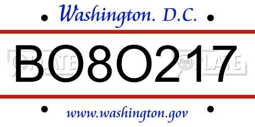 BO8O217 District Of Columbia License Plate