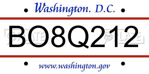 BO8Q212 District Of Columbia License Plate