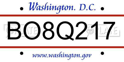 BO8Q217 District Of Columbia License Plate