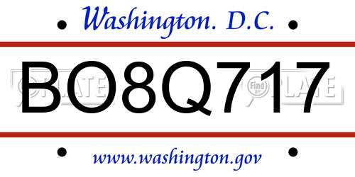 BO8Q717 District Of Columbia License Plate