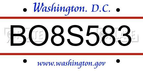 BO8S583 District Of Columbia License Plate