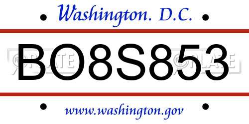 BO8S853 District Of Columbia License Plate