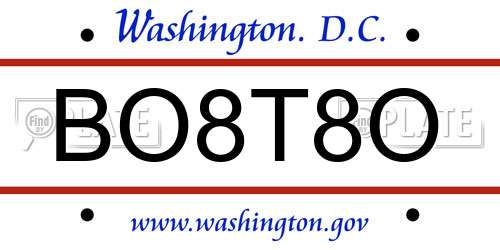BO8T8O District Of Columbia License Plate