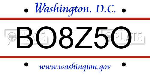 BO8Z5O District Of Columbia License Plate