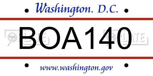 BOA140 District Of Columbia License Plate