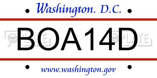 BOA14D District Of Columbia License Plate