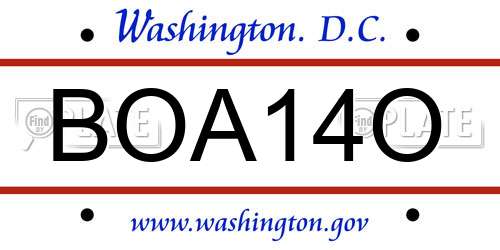 BOA14O District Of Columbia License Plate