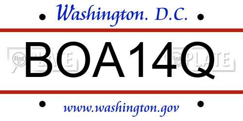 BOA14Q District Of Columbia License Plate