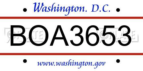 BOA3653 District Of Columbia License Plate