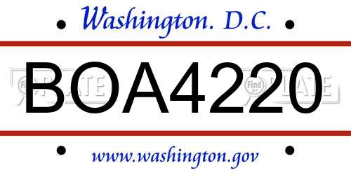 BOA4220 District Of Columbia License Plate