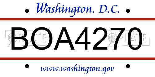 BOA4270 District Of Columbia License Plate