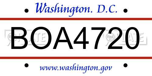 BOA4720 District Of Columbia License Plate