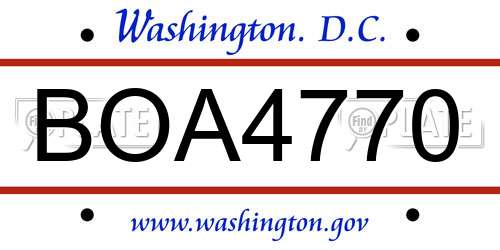 BOA4770 District Of Columbia License Plate