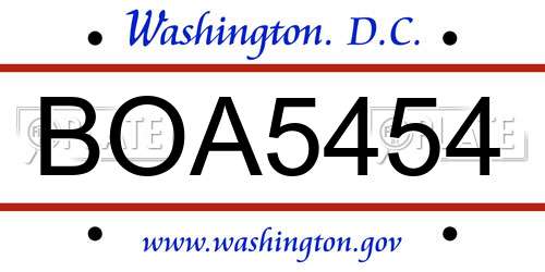 BOA5454 District Of Columbia License Plate