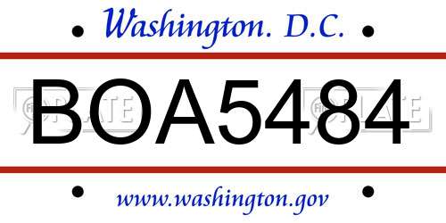 BOA5484 District Of Columbia License Plate