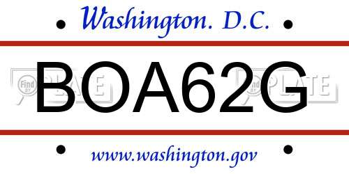BOA62G District Of Columbia License Plate