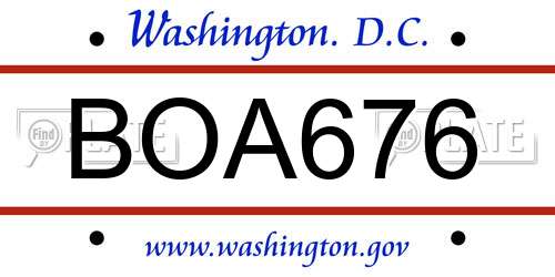 BOA676 District Of Columbia License Plate