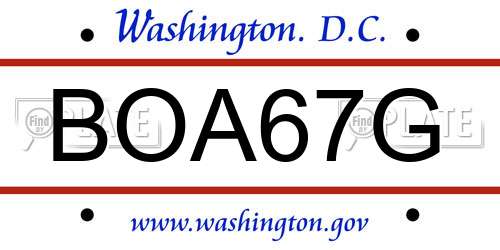 BOA67G District Of Columbia License Plate