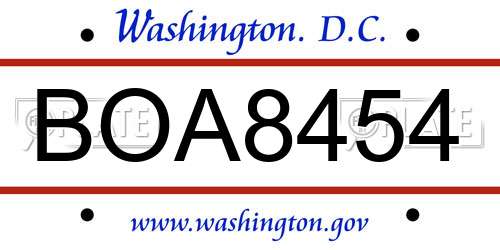 BOA8454 District Of Columbia License Plate