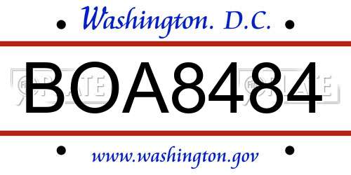 BOA8484 District Of Columbia License Plate