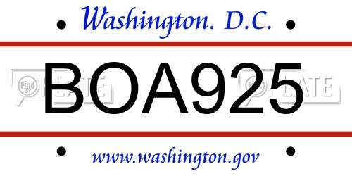 BOA925 District Of Columbia License Plate