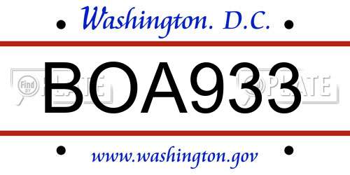 BOA933 District Of Columbia License Plate