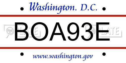 BOA93E District Of Columbia License Plate