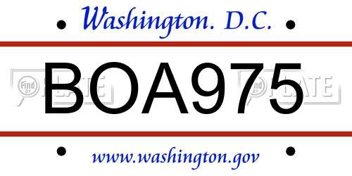 BOA975 District Of Columbia License Plate