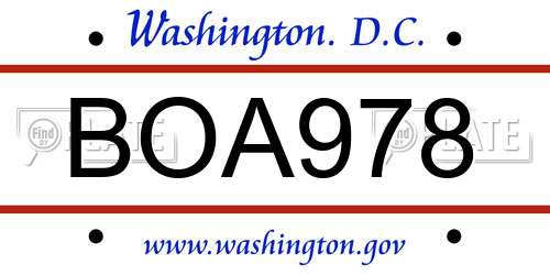 BOA978 District Of Columbia License Plate