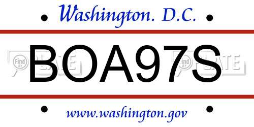 BOA97S District Of Columbia License Plate