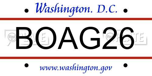 BOAG26 District Of Columbia License Plate
