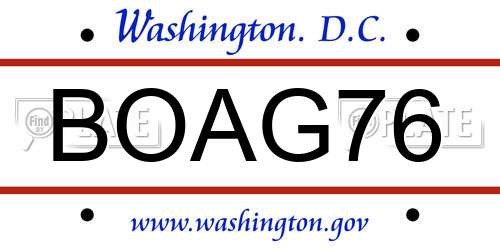 BOAG76 District Of Columbia License Plate