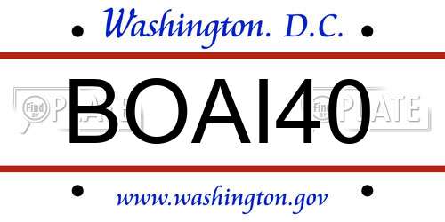 BOAI40 District Of Columbia License Plate