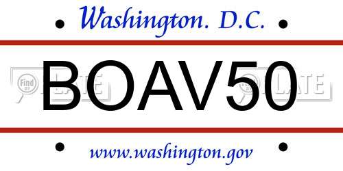 BOAV50 District Of Columbia License Plate