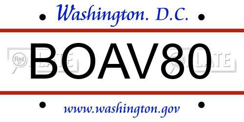 BOAV80 District Of Columbia License Plate