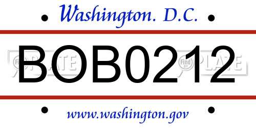BOB0212 District Of Columbia License Plate