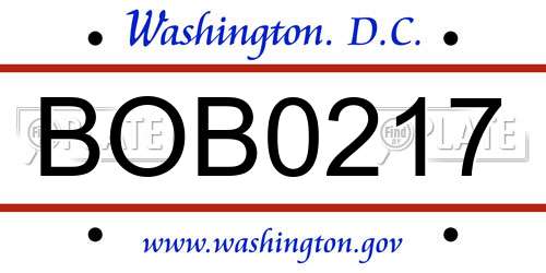 BOB0217 District Of Columbia License Plate