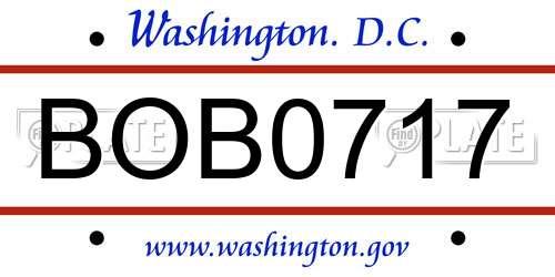 BOB0717 District Of Columbia License Plate