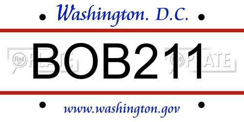 BOB211 District Of Columbia License Plate